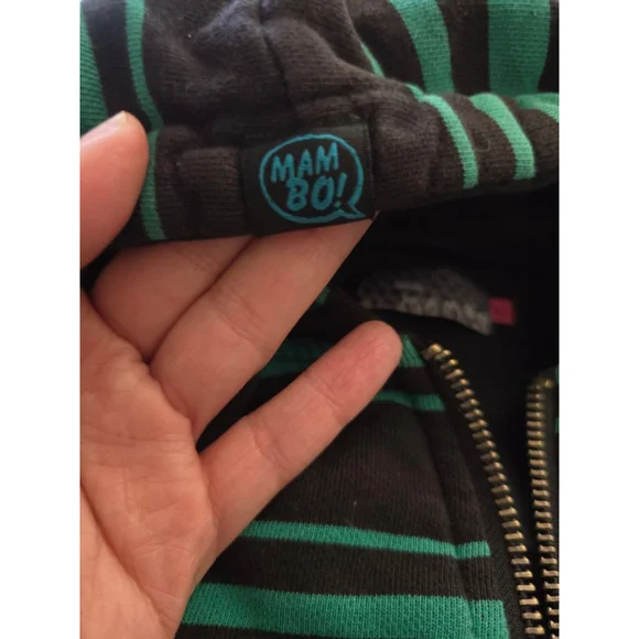 Super RARE 1990s Y2K Men's Mambo Black & Green Striped Full-Zip Hoodie EUC Sz L - Picture 7 of 12